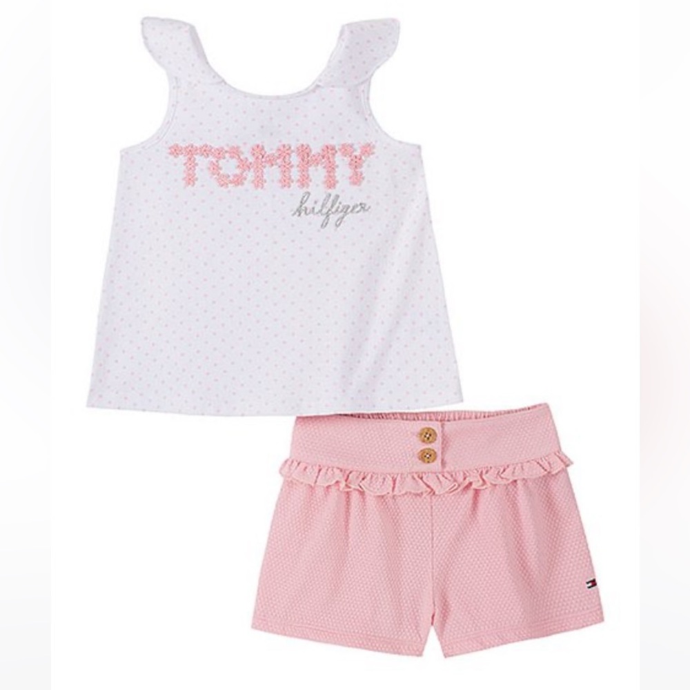 Tommy Hilfiger White and Pink Girls 2-Piece Matching Set